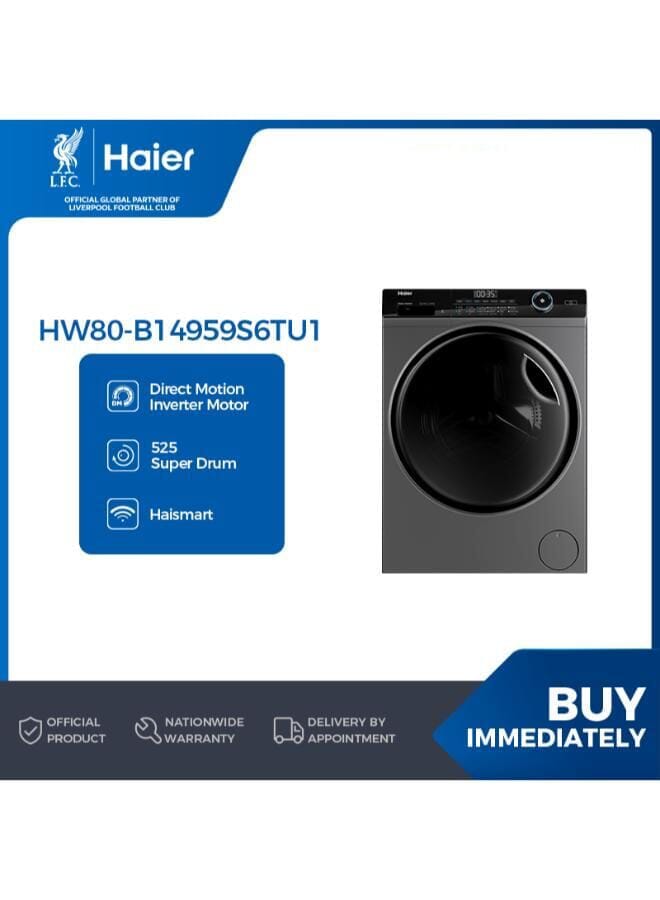 هاير غسالة ملابس هاير تحميل أمامي انفرتر، 8 كجم، فضي - HW80-B14959S6TU1 - Image 1