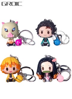 4-Pcs Demon Slayer Figure Mini Figures Keychain, 1.77 Inch Anime Statues Set Upgraded Statues Key Chain Action Anime Movable Doll Toy Collection Decoration Model Statue Animation