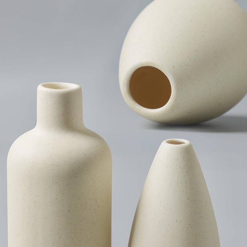 Cemabt Beige Ceramic Vase Set - 4 مزهريات صغيرة للزهور مزهريات زهرة فريدة من نوعها للمزهريات المركزية المزخرفة الحديثة لمجهزة ديكور المنزل ريف الكتب (Beige) - Image 3
