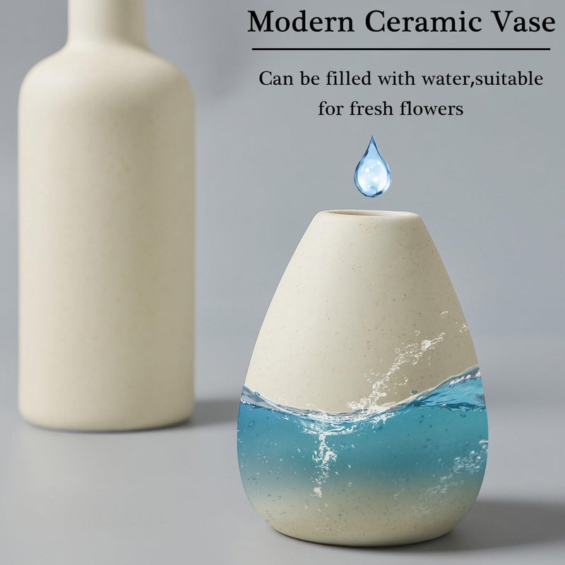 Cemabt Beige Ceramic Vase Set - 4 مزهريات صغيرة للزهور مزهريات زهرة فريدة من نوعها للمزهريات المركزية المزخرفة الحديثة لمجهزة ديكور المنزل ريف الكتب (Beige) - Image 2