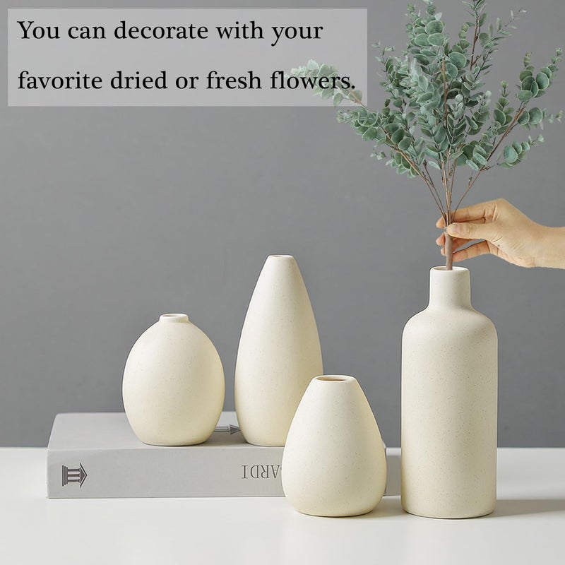 Cemabt Beige Ceramic Vase Set - 4 مزهريات صغيرة للزهور مزهريات زهرة فريدة من نوعها للمزهريات المركزية المزخرفة الحديثة لمجهزة ديكور المنزل ريف الكتب (Beige) - Image 4