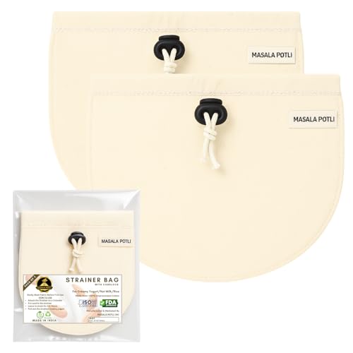 Masala Potli Multipurpose Strainer Bag (Pack of 2) | 100% Cotton Yogurt Maker, Nut Milk, Cold Brew Coffee, Sprouts & Juice Filter | Hung Curd Cloth & Cheesecloth | Washable, Reusable & Eco-Friendly - Image 1