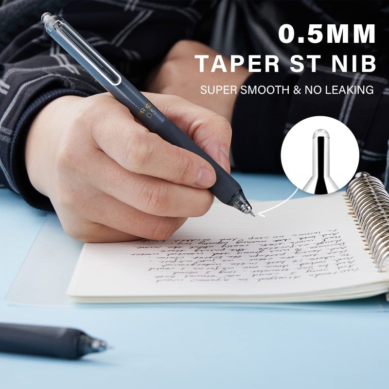 ParKoo Gel Pens Quick Dry Ink Fine Point 0.5mm, Retractable Rolling Ball Black Ink, Click Silent Pens Set for Journaling Notetaking Drawing Sketching Smooth Writing Non Bleed 12pcs - Image 4