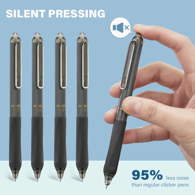 ParKoo Gel Pens Quick Dry Ink Fine Point 0.5mm, Retractable Rolling Ball Black Ink, Click Silent Pens Set for Journaling Notetaking Drawing Sketching Smooth Writing Non Bleed 12pcs - Image 2