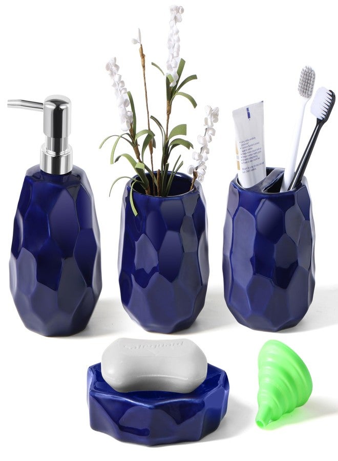 Foinly Ceramic Bathroom Accessories Set 4 PCS,Bathroom Toothbrush Holder Set,Soap and Toothbrush Holder Set,Include Toothbrush Holder,Soap Dispenser,Tumbler,Soap Dish,Bathroom Sets Decor Organizer(Navy Blue) - Image 1
