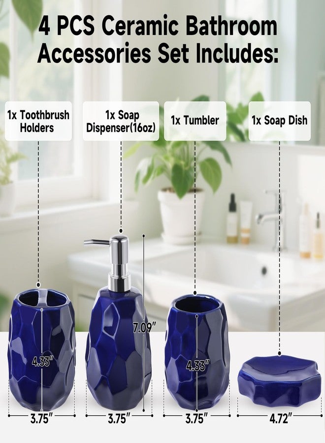 Foinly Ceramic Bathroom Accessories Set 4 PCS,Bathroom Toothbrush Holder Set,Soap and Toothbrush Holder Set,Include Toothbrush Holder,Soap Dispenser,Tumbler,Soap Dish,Bathroom Sets Decor Organizer(Navy Blue) - Image 2