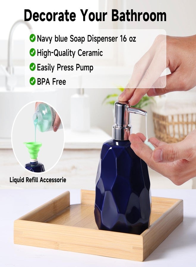 Foinly Ceramic Bathroom Accessories Set 4 PCS,Bathroom Toothbrush Holder Set,Soap and Toothbrush Holder Set,Include Toothbrush Holder,Soap Dispenser,Tumbler,Soap Dish,Bathroom Sets Decor Organizer(Navy Blue) - Image 3