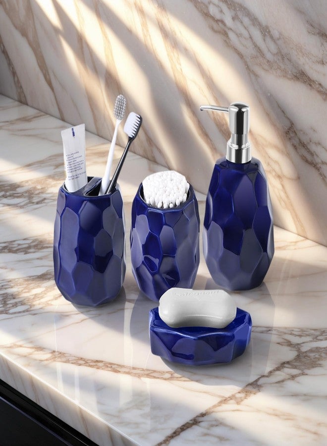 Foinly Ceramic Bathroom Accessories Set 4 PCS,Bathroom Toothbrush Holder Set,Soap and Toothbrush Holder Set,Include Toothbrush Holder,Soap Dispenser,Tumbler,Soap Dish,Bathroom Sets Decor Organizer(Navy Blue) - Image 5