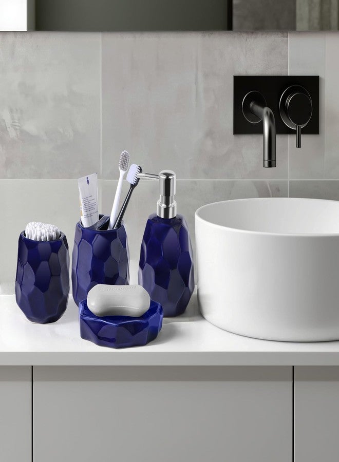 Foinly Ceramic Bathroom Accessories Set 4 PCS,Bathroom Toothbrush Holder Set,Soap and Toothbrush Holder Set,Include Toothbrush Holder,Soap Dispenser,Tumbler,Soap Dish,Bathroom Sets Decor Organizer(Navy Blue) - Image 4