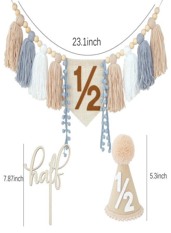 Ereniko 1/2 Birthday Boy Decorations,Half Way To One Baby Boy Decorations,6 Months Birthday Cone Hat Blue 1/2 Pastel High Chair Banner And Cake Topper,Happy Half Year Party Photoshoot Props - Image 3