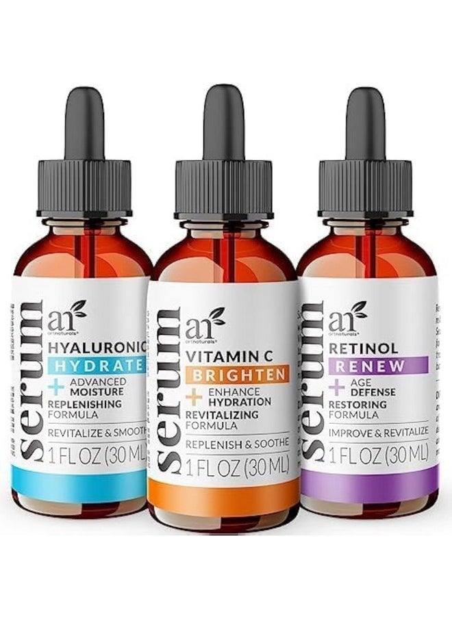artnaturals artnaturals Anti-Aging-Set with Vitamin-C Retinol and Hyaluronic-Acid - (3 x 1 Fl Oz / 30ml) Serum for Anti Wrinkle and Dark Circle Remover - All Natural and Moisturizing  - Image 1