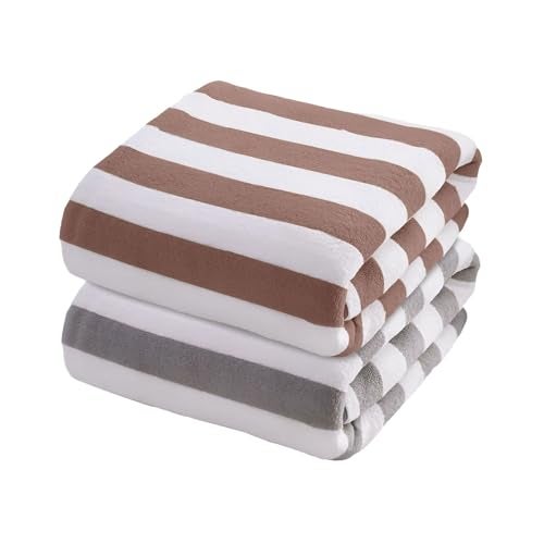 MAXOSHINE Microfiber Towels for Bath Large Size-Super Soft Coral Fleece Bathing Towel with Hook Quick Dry Super Absorbent-Bath Towel for Men and Women-70x140 cm (Brown/Grey, Pack of 2) - Image 1