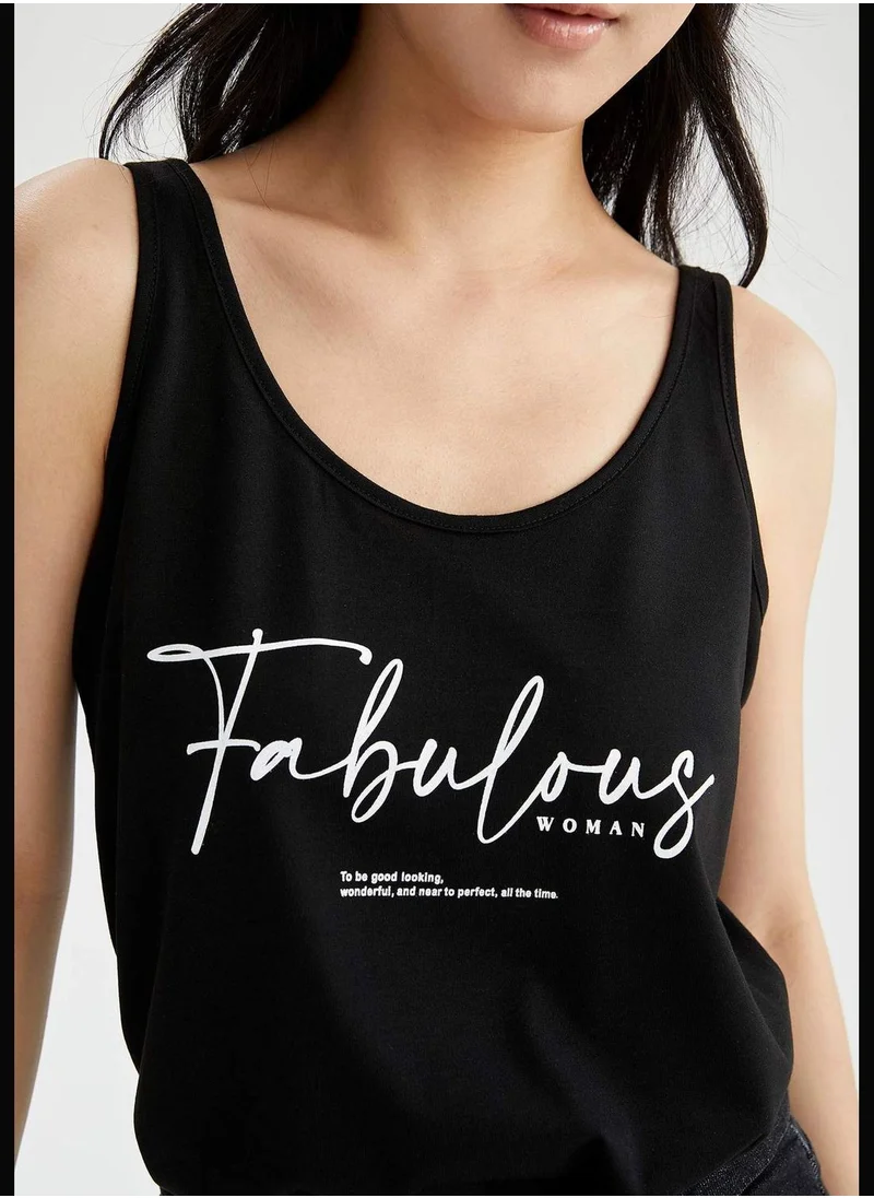 ديفاكتو Regular Fit Strappy Slogan Print Vest