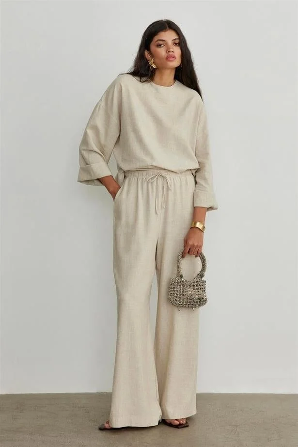 سود كوليكشن Saud Collection Natural Portofino Linen Trousers