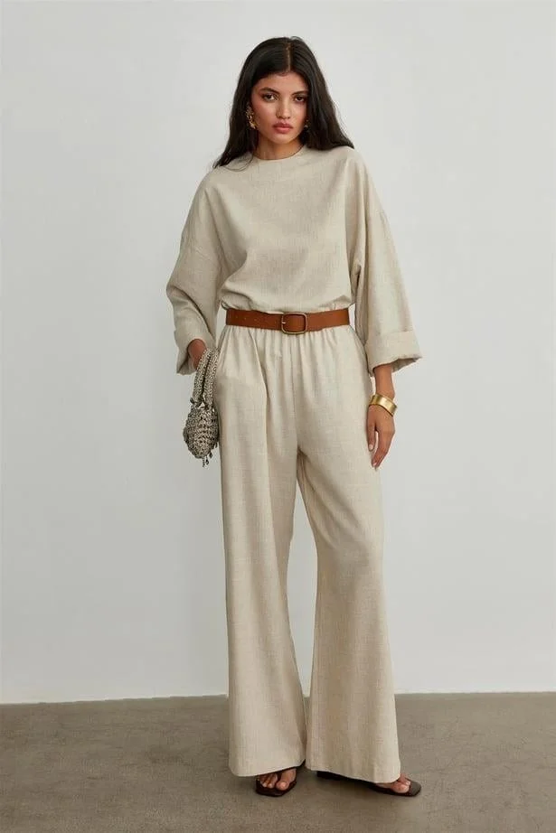 سود كوليكشن Saud Collection Natural Portofino Linen Trousers