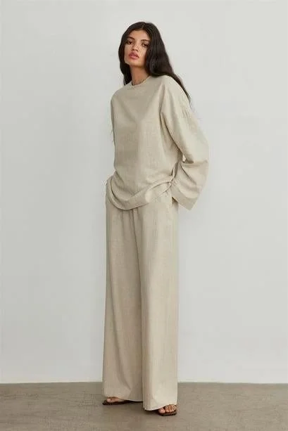 سود كوليكشن Saud Collection Natural Portofino Linen Trousers