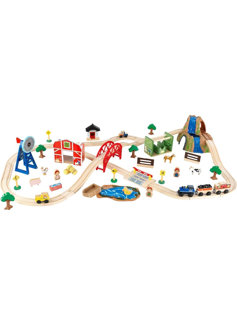 KidKraft KidKraft Wooden Rural Farm Train Set with 75 Pieces Childrens Toy Vehicle Playset Gift for Ages 3  - Image 1