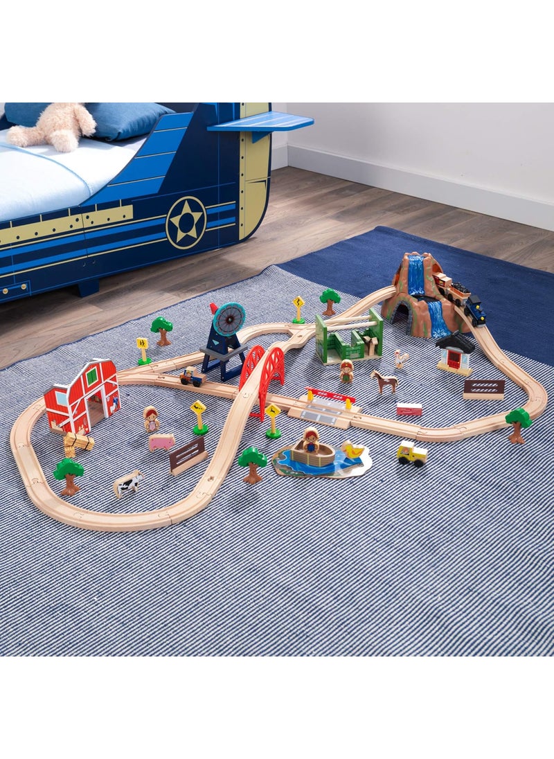 KidKraft KidKraft Wooden Rural Farm Train Set with 75 Pieces Childrens Toy Vehicle Playset Gift for Ages 3  - Image 3