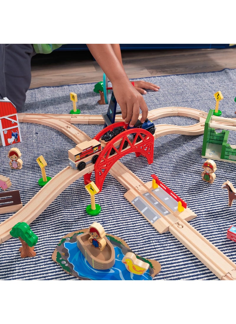 KidKraft KidKraft Wooden Rural Farm Train Set with 75 Pieces Childrens Toy Vehicle Playset Gift for Ages 3  - Image 4