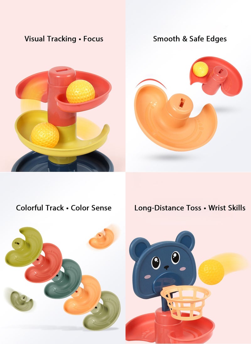 شبيلي لعبة مسار الكرة التعليمية مع حلقات حلزونية ملونة وسلة كرة مصنوعة من ABS للأطفال والرضع داخل المنزل - Image 3