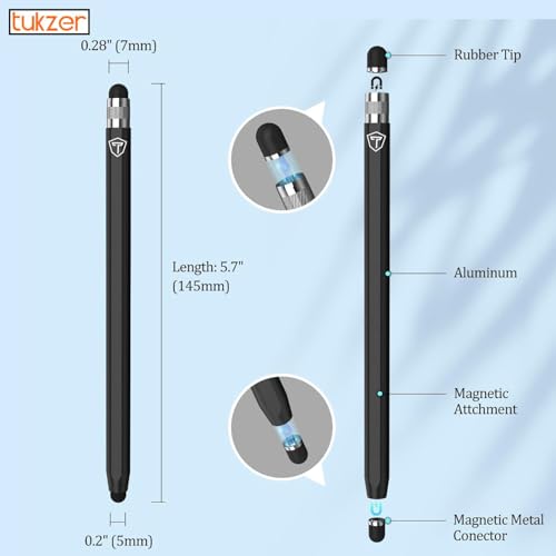 Tukzer 2in1 Tablet Stylus Pen with Soft Rubber Tip,Magnetic Aluminum Body,High Sensitivity & Precision Universal Capacitive Touchscreen Pen for iOS, Android,Smartphone,iPad,Pro,Air,iPhone-Carbon Black - Image 4