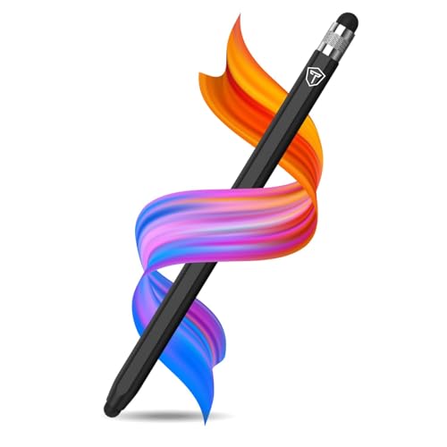 Tukzer 2in1 Tablet Stylus Pen with Soft Rubber Tip,Magnetic Aluminum Body,High Sensitivity & Precision Universal Capacitive Touchscreen Pen for iOS, Android,Smartphone,iPad,Pro,Air,iPhone-Carbon Black - Image 1