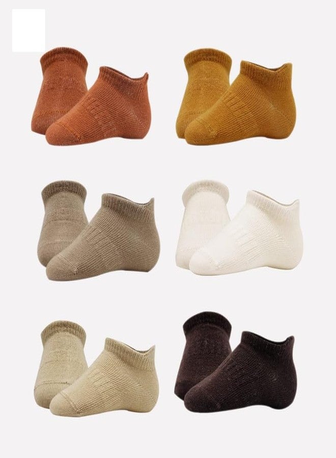 YANWENX Baby Ankle Socks 6 Pairs | Newborn Infant Toddlers Socks Seamless Cotton | Kids Boys Girls Ankle Socks_Brown_6-12 Months - Image 2