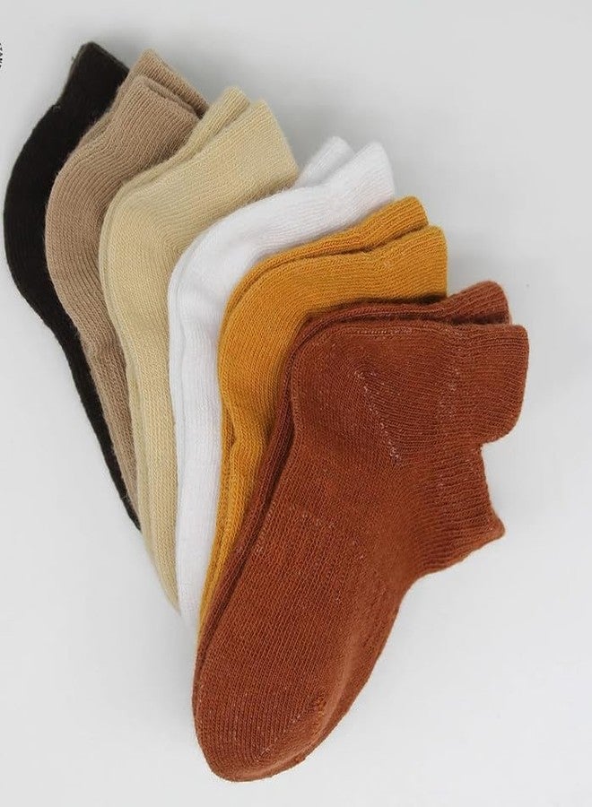 YANWENX Baby Ankle Socks 6 Pairs | Newborn Infant Toddlers Socks Seamless Cotton | Kids Boys Girls Ankle Socks_Brown_6-12 Months - Image 3