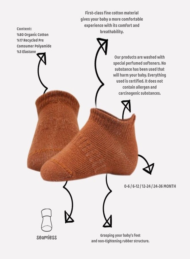 YANWENX Baby Ankle Socks 6 Pairs | Newborn Infant Toddlers Socks Seamless Cotton | Kids Boys Girls Ankle Socks_Brown_6-12 Months - Image 4