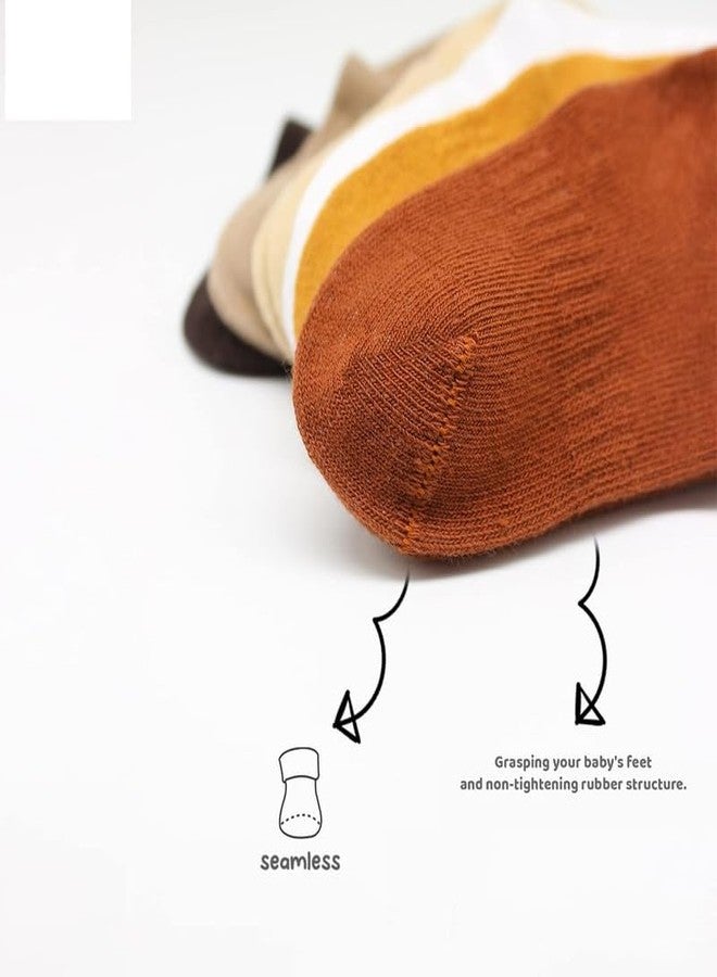YANWENX Baby Ankle Socks 6 Pairs | Newborn Infant Toddlers Socks Seamless Cotton | Kids Boys Girls Ankle Socks_Brown_6-12 Months - Image 5
