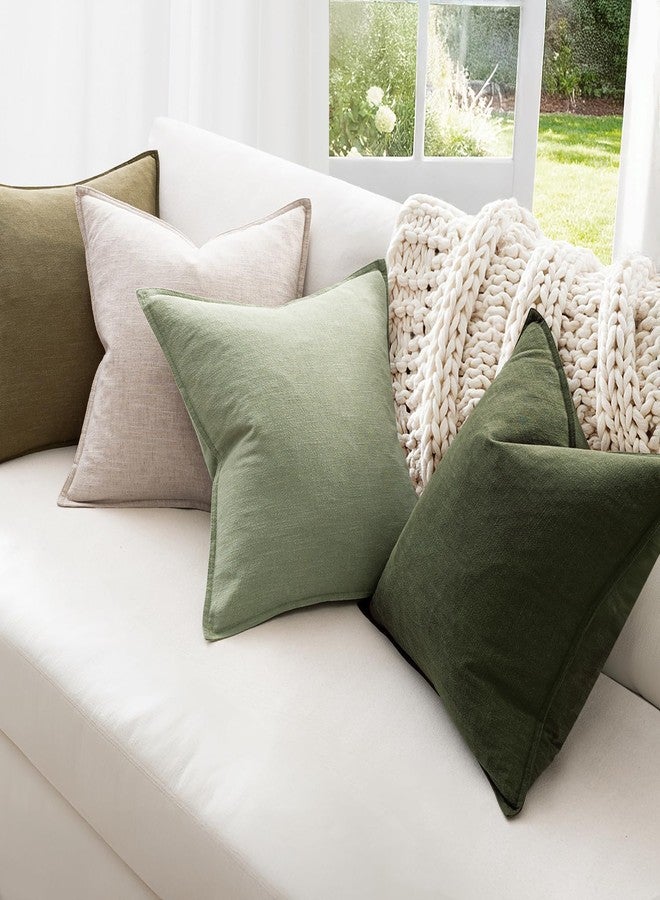 MIULEE أغطية وسائد MIULEE خضراء وبيضاء عبوة من 4 أغطية وسائد زخرفية طبيعية صلبة ناعمة لمسة بوهو منزلية لأريكة 18x18 بوصة - Image 2