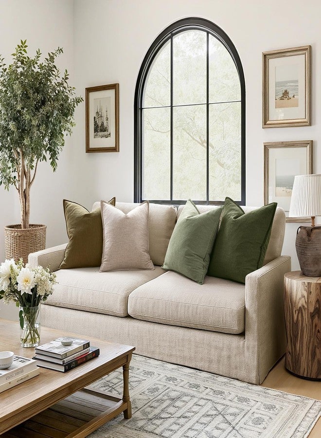 MIULEE أغطية وسائد MIULEE خضراء وبيضاء عبوة من 4 أغطية وسائد زخرفية طبيعية صلبة ناعمة لمسة بوهو منزلية لأريكة 18x18 بوصة - Image 4