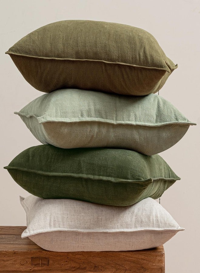 MIULEE أغطية وسائد MIULEE خضراء وبيضاء عبوة من 4 أغطية وسائد زخرفية طبيعية صلبة ناعمة لمسة بوهو منزلية لأريكة 18x18 بوصة - Image 3