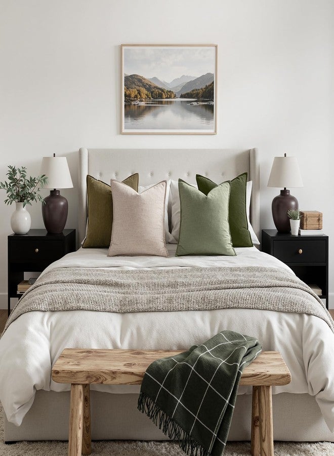 MIULEE أغطية وسائد MIULEE خضراء وبيضاء عبوة من 4 أغطية وسائد زخرفية طبيعية صلبة ناعمة لمسة بوهو منزلية لأريكة 18x18 بوصة - Image 5