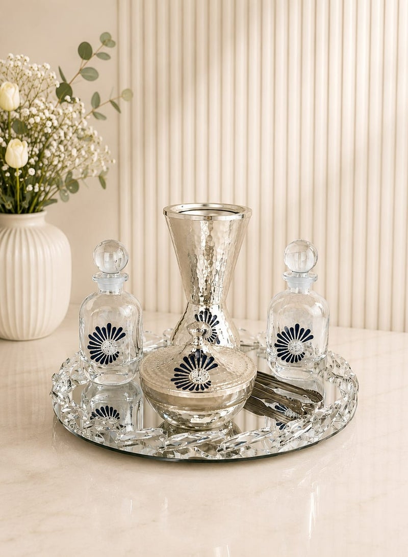 Radin Crystal Incense Bakhoor Burner Set 6Piece Elegance Includes Beautiful Moving Stand Oud Burner Storage Bowl Candle Stand Small Oil Perfume Bottle Safety Tongs and Charcoal Handling Tool - Image 2