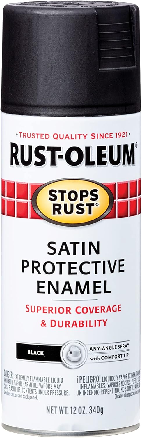 Rust-Oleum Satin Protective Enamel Spray Paint, 12-Ounce, Black - Image 1