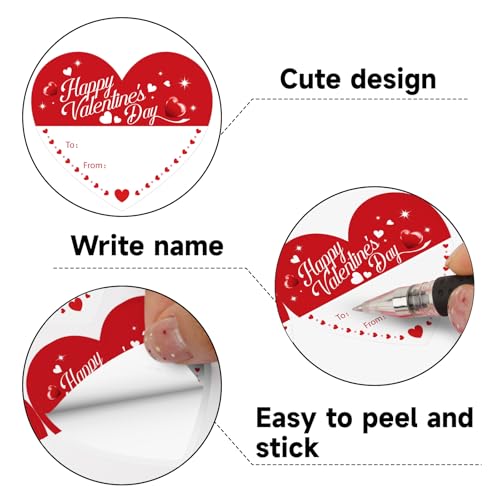 Alynta Happy Valentine's Day Stickers - Valentines Gift Tag Stickers 2 Inch 60Pcs Heart Design Sticker Valentines to from Labels for Envelope Seals Cards Valentine's Day Decorations - Image 3