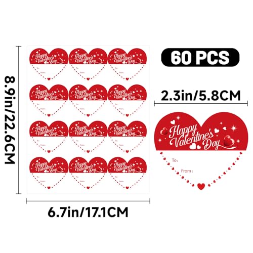 Alynta Happy Valentine's Day Stickers - Valentines Gift Tag Stickers 2 Inch 60Pcs Heart Design Sticker Valentines to from Labels for Envelope Seals Cards Valentine's Day Decorations - Image 2
