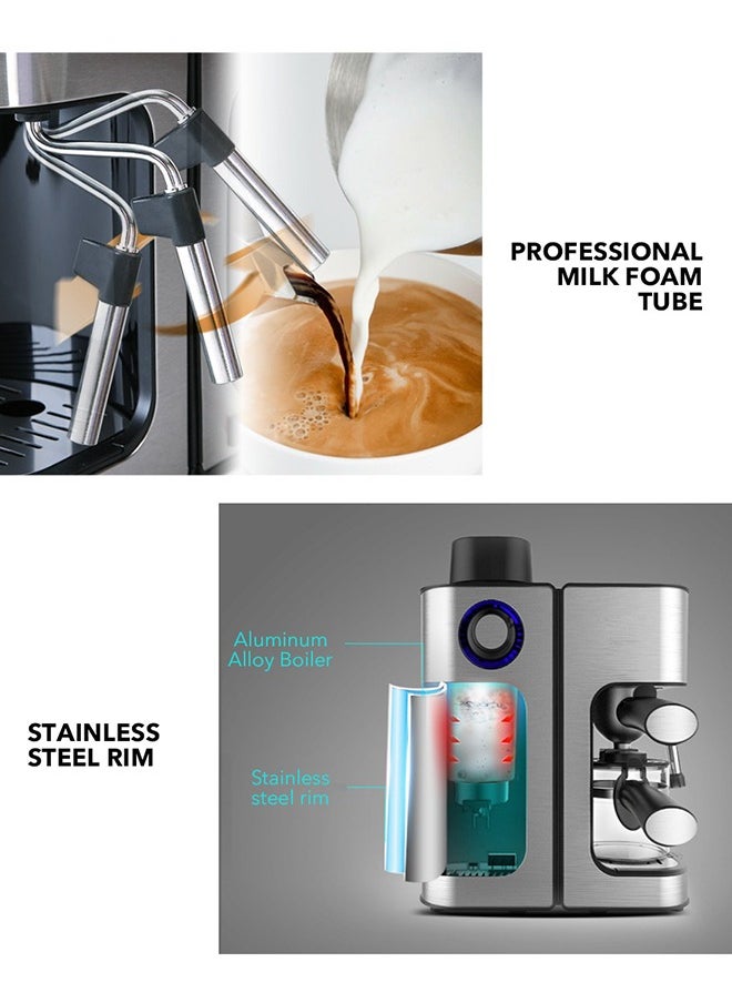 edoolffe - Edoolffe Espresso Machine 5Bar Pressure 800W Power with Stainless Steel Milk Foam Tube for Espresso/Latte/Iecd Coffee/Cappuccino/Con panna - Image 1