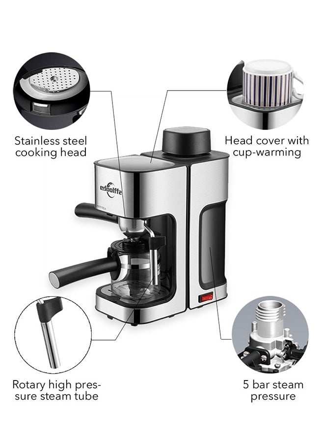 edoolffe - Edoolffe Espresso Machine 5Bar Pressure 800W Power with Stainless Steel Milk Foam Tube for Espresso/Latte/Iecd Coffee/Cappuccino/Con panna - Image 1