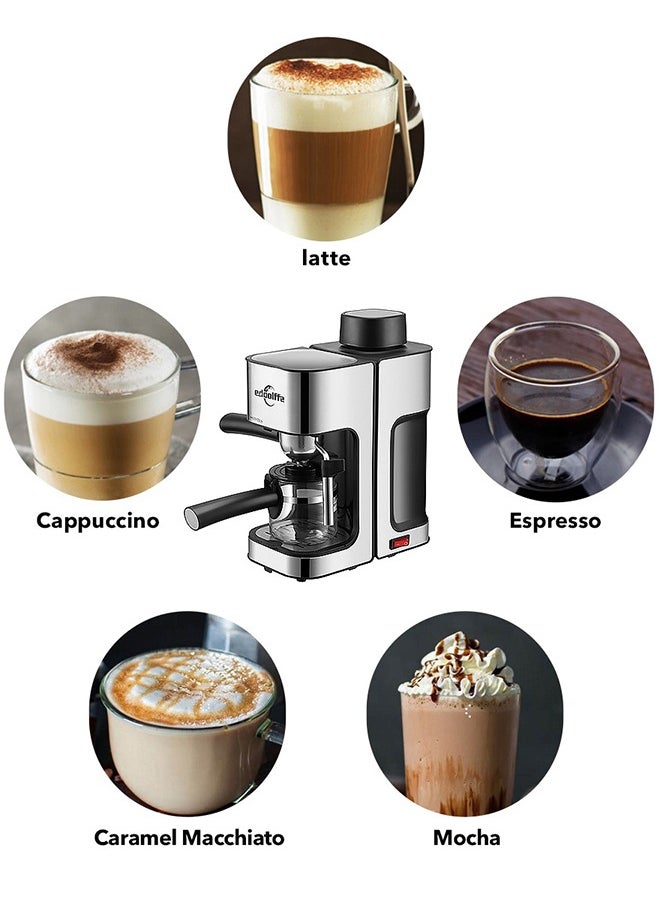 edoolffe - Edoolffe Espresso Machine 5Bar Pressure 800W Power with Stainless Steel Milk Foam Tube for Espresso/Latte/Iecd Coffee/Cappuccino/Con panna - Image 1