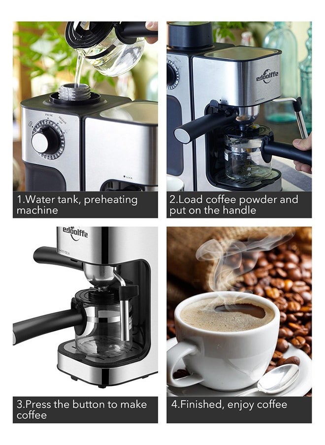 edoolffe - Edoolffe Espresso Machine 5Bar Pressure 800W Power with Stainless Steel Milk Foam Tube for Espresso/Latte/Iecd Coffee/Cappuccino/Con panna - Image 1