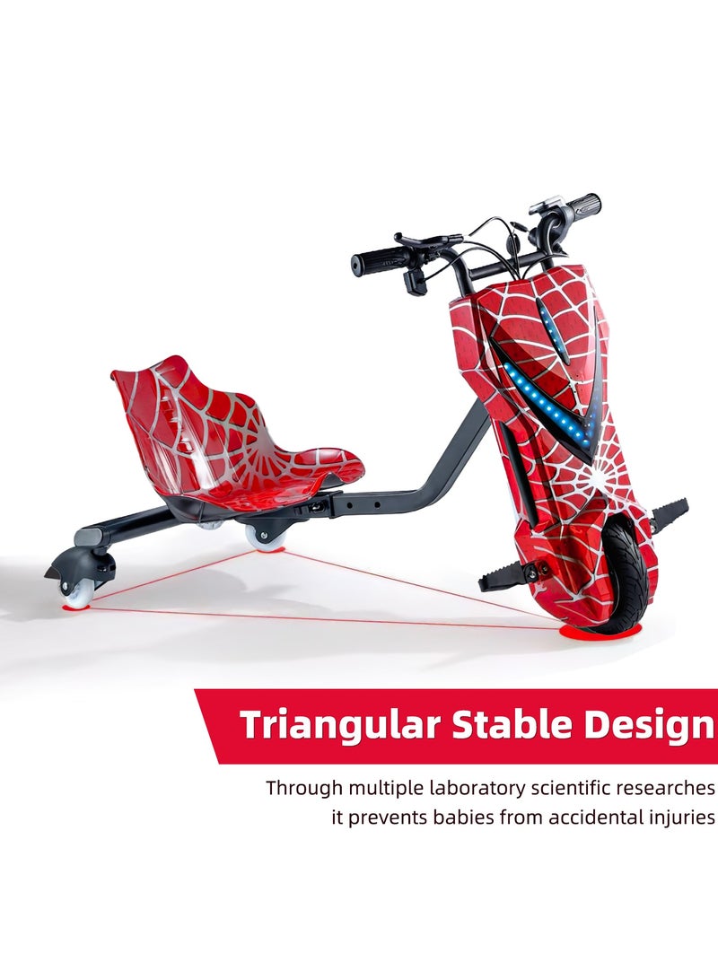 Favarey Electric Drift Scooter for Kids Electric Scooter with Bluetooth Music 3 Speed Modes LED Lights & Rear Wheel Light 50kg Load Capacity 15km/h  6.5-Inch Solid Tires - Ideal Electric Tricycle for Children(Red) - Image 3