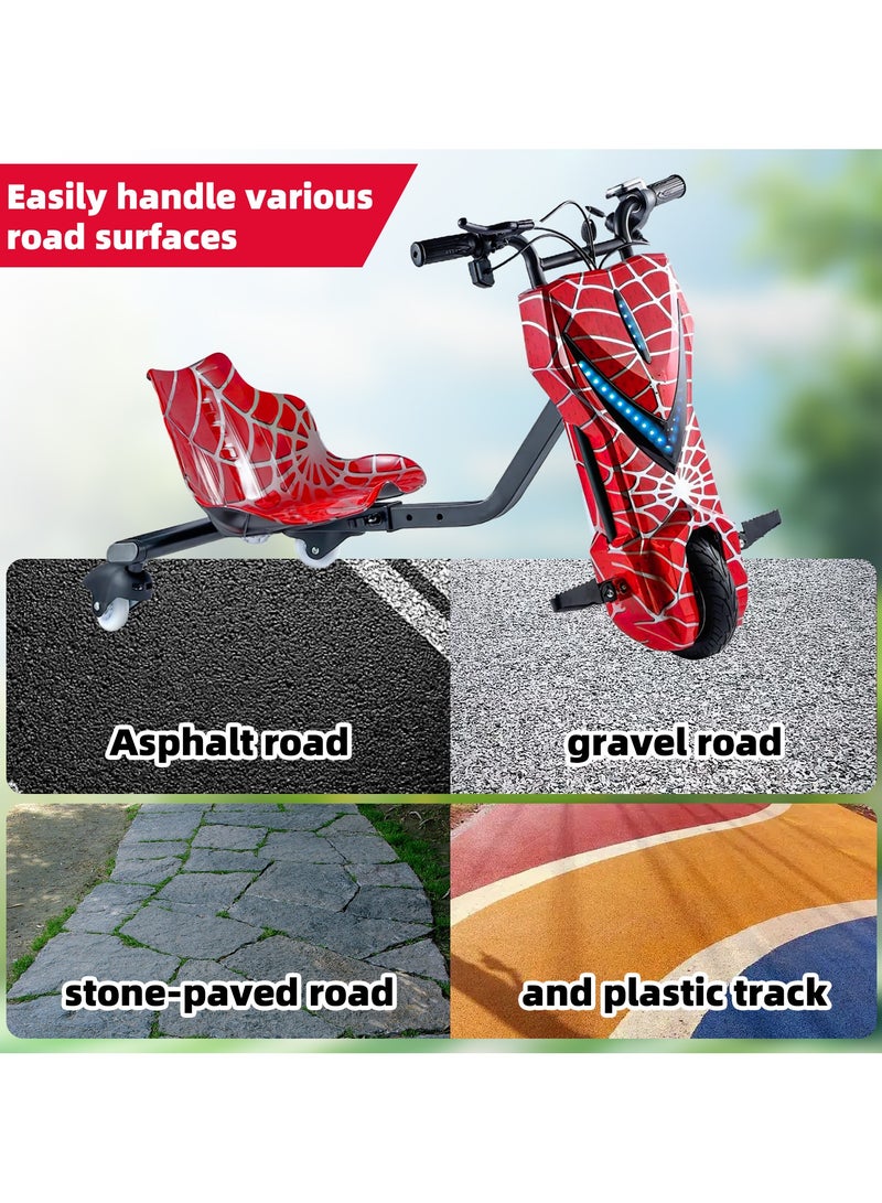 Favarey Electric Drift Scooter for Kids Electric Scooter with Bluetooth Music 3 Speed Modes LED Lights & Rear Wheel Light 50kg Load Capacity 15km/h  6.5-Inch Solid Tires - Ideal Electric Tricycle for Children(Red) - Image 4