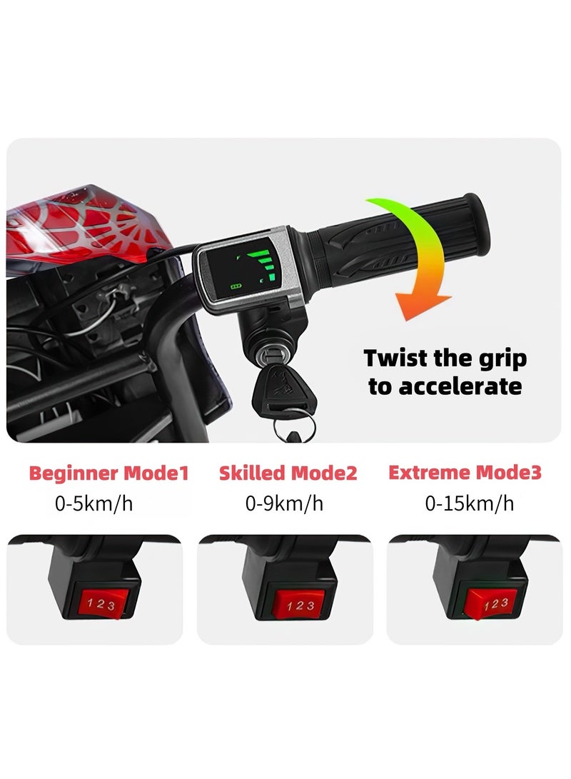 Favarey Electric Drift Scooter for Kids Electric Scooter with Bluetooth Music 3 Speed Modes LED Lights & Rear Wheel Light 50kg Load Capacity 15km/h  6.5-Inch Solid Tires - Ideal Electric Tricycle for Children(Red) - Image 5