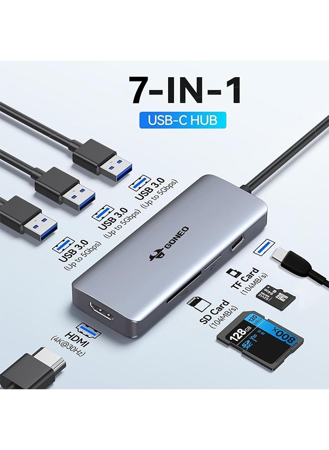 GONEO 7 in 1 USB C Hub Multiport Adapter,USB C Docking Station with 4K HDMI Port, 3 USB Ports,SD/TF Card Reader,USB C Dongle for Dell/MacBook Pro/MacBook Air/HP XPS/Lenovo Laptops  - Image 2