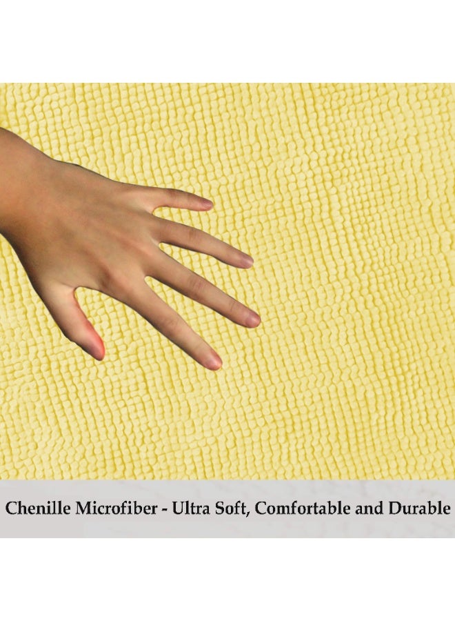 Lavish Touch Set of 2 Chenille 50 x 80 cms Non Slip Extra Soft Floor Rugs yellow - Image 4