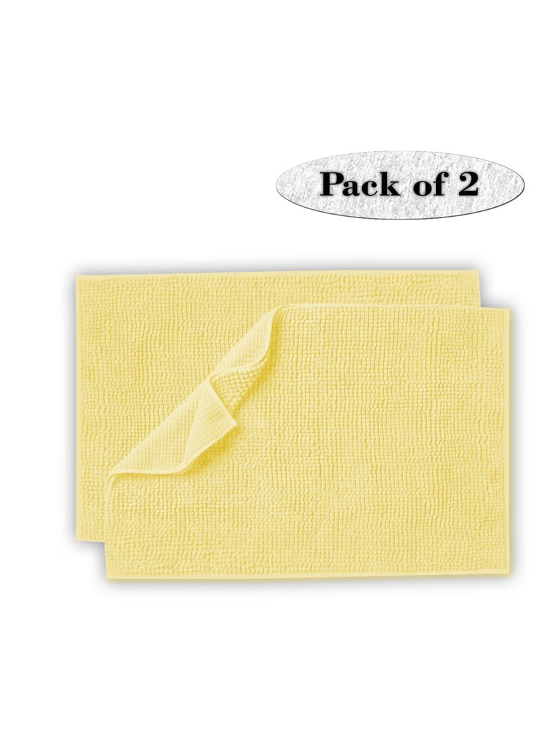 Lavish Touch Set of 2 Chenille 50 x 80 cms Non Slip Extra Soft Floor Rugs yellow - Image 1