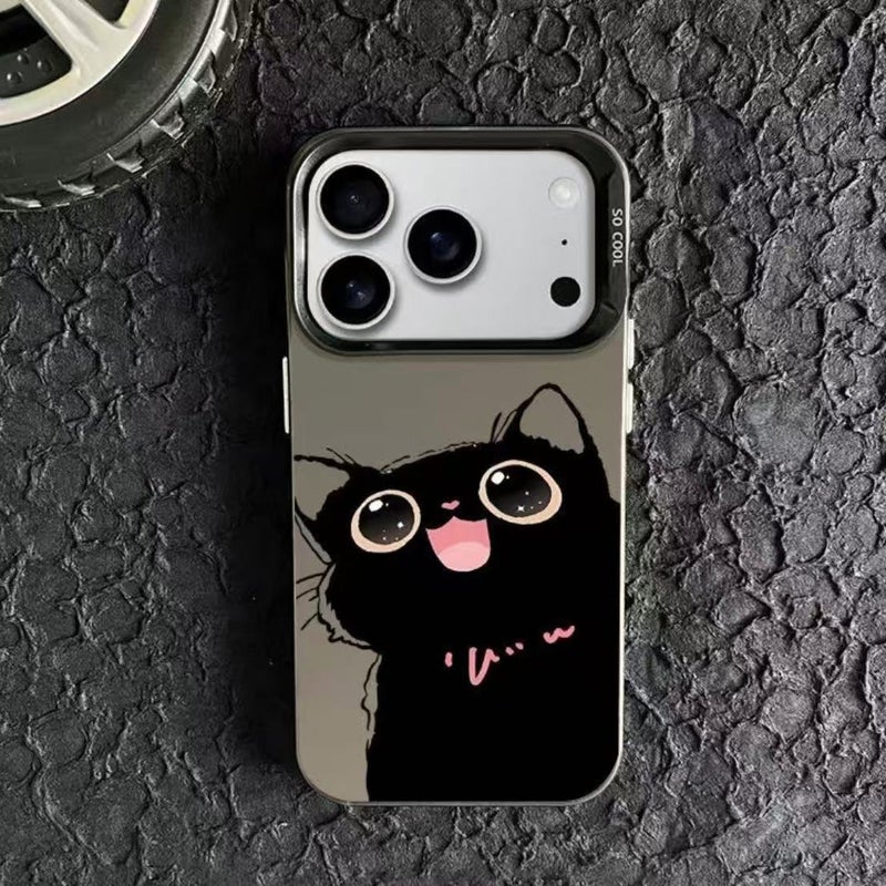 Apple iPhone 17 Pro Max phone case with cute kitten black cartoon creative design, shockproof protective case