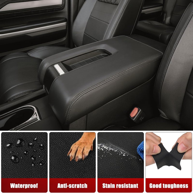KBH Car Center Console Cover Replacement for Toyota Tundra 2014 2015 2016 2017 2018 2019 2020 2021, Vinyl Leather Armrest Uhpholstery, Anti-Scratch, Black (Leather Part Only) - Image 4